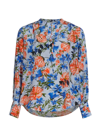 Elie Tahari The Ellie Silk Blouse In Pool Blue Floral Print
