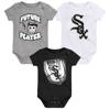 OUTERSTUFF NEWBORN & INFANT HEATHER GRAY/BLACK/WHITE CHICAGO WHITE SOX MINOR LEAGUE PLAYER THREE-PACK BODYSUIT 