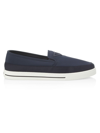 Prada Almond Toe Suede Loafers With Rubber Sole In Blue