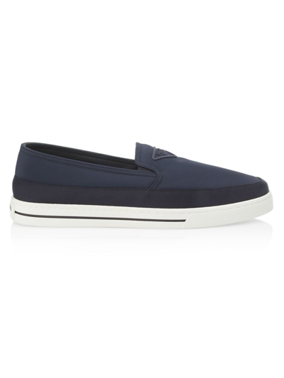 Prada Almond Toe Suede Loafers With Rubber Sole In Blue