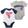 OUTERSTUFF INFANT WHITE/HEATHER GRAY MINNESOTA TWINS TWO-PACK LITTLE SLUGGER BODYSUIT SET