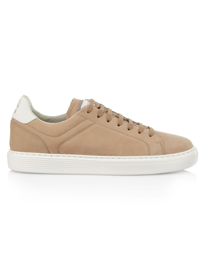 Brunello Cucinelli Men's Suede Low-top Sneakers In Beige