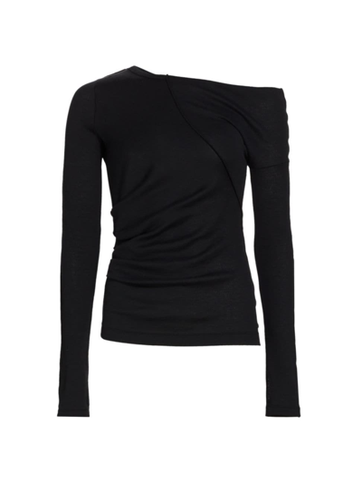 Helmut Lang Women's One-shoulder Seamed Rib-knit Top In Basalt Black