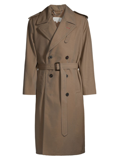 Maison Margiela Men's Wool Double-breasted Trench Coat In Brown