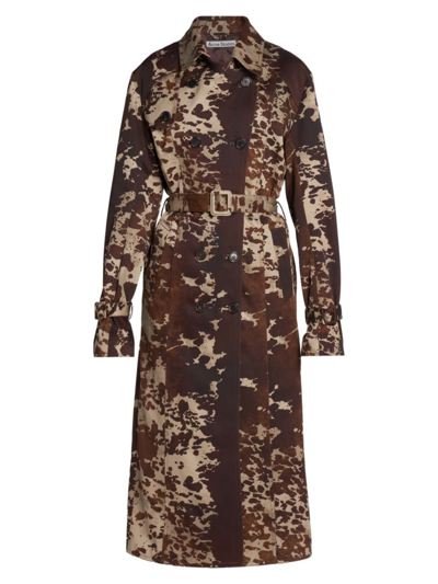 Acne Studios Cow-print Cotton Trench Coat In Brown