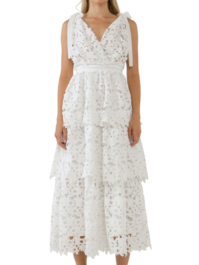 Endless Rose Shoulder Strap Detailed Tiered Midi Dress In White