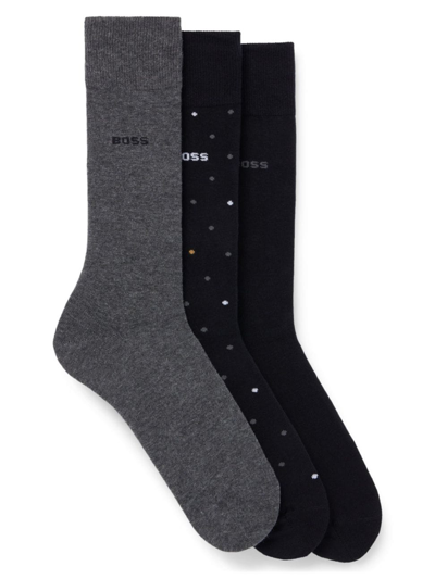 Hugo Boss Gift-boxed Three-pack Of Regular-length Socks In Black