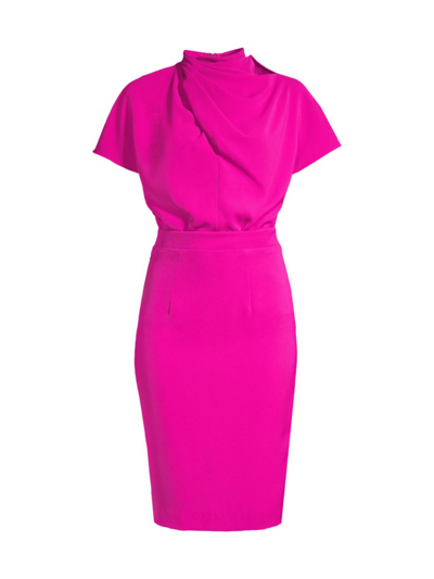 Black Halo Estella Draped High-neck Midi Dress In Vibrant Pink