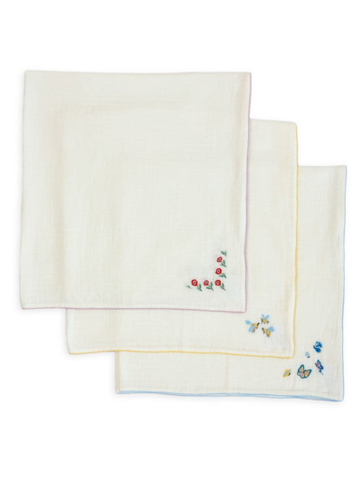 Timo & Violet Kid's Embroidered 3-piece Shawl Blanket Set In White