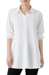 Eileen Fisher Classic Collar Organic Cotton Button-up Tunic In White