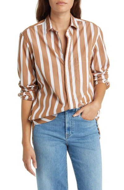 Frank & Eileen Joedy Stripe Boyfriend Button-up Shirt In Wide Camel Stripe