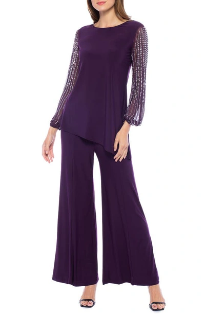 Marina Beaded Sleeve 2-piece Pant Set In Eggplant