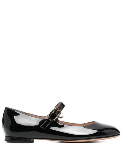 Gianvito Rossi Pointed-toe Buckle-strap Ballerina Shoes In Black