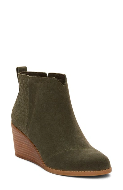 Toms Clare Wedge Bootie In Olive Suede