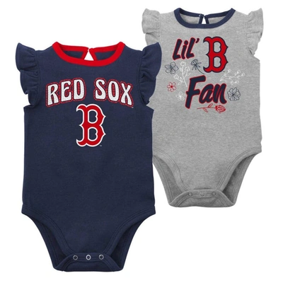 OUTERSTUFF GIRLS NEWBORN & INFANT NAVY/HEATHER GRAY BOSTON RED SOX LITTLE FAN TWO-PACK BODYSUIT SET