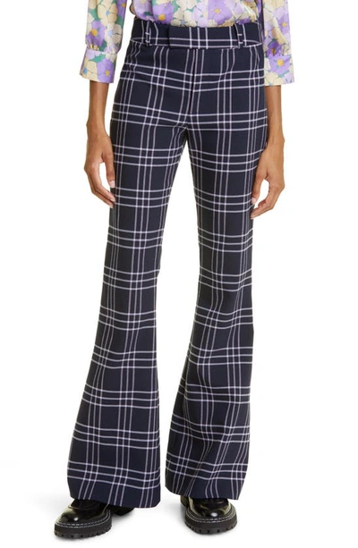 Smythe Windowpane Plaid Bootcut Pants In Patterned Blue
