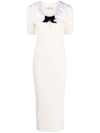 ALESSANDRA RICH WHITE BIB-COLLAR KNITTED DRESS,FAB348310620872681