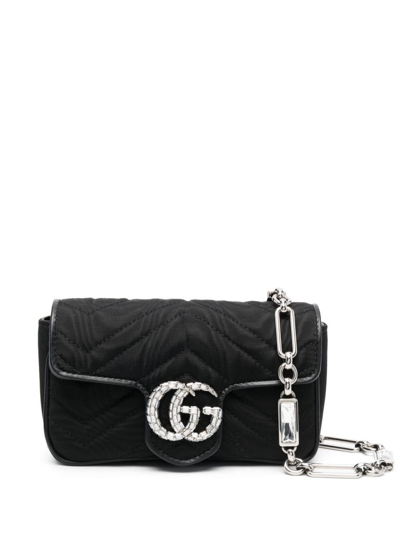 Gucci Black Gg Marmont Crystal-embellished Shoulder Bag