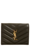 Saint Laurent Matelassé Leather Card Case In Light Musk