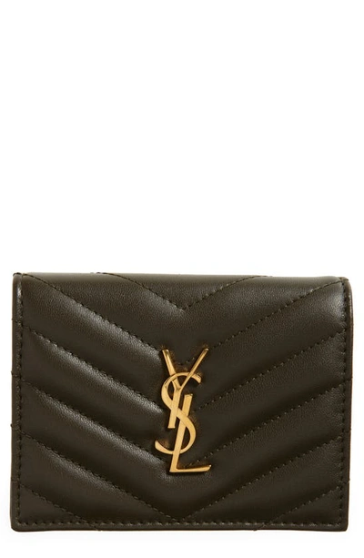 Saint Laurent Matelassé Leather Card Case In Light Musk
