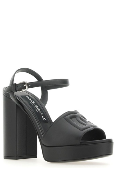 Dolce & Gabbana Ankle Strap Block Heel Sandals In Nero