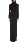 Saint Laurent Cutout Wool Turtleneck Maxi Dress In Noir