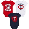 Outerstuff Baby Boys And Girls Navy, Red, White Minnesota Twins Minor League Player Three-pack Bodysuit Set In Navy
