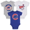 OUTERSTUFF INFANT ROYAL/WHITE/HEATHER GRAY CHICAGO CUBS BIGGEST LITTLE FAN 3-PACK BODYSUIT SET