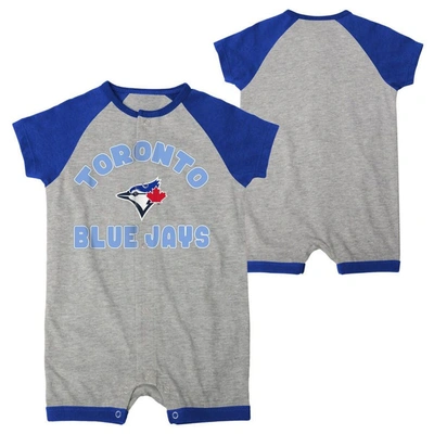 OUTERSTUFF OUTERSTUFF INFANT HEATHER GRAY TORONTO BLUE JAYS EXTRA BASE HIT RAGLAN FULL-SNAP ROMPER