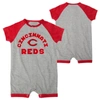 OUTERSTUFF INFANT  HEATHER GRAY CINCINNATI REDS EXTRA BASE HIT RAGLAN FULL-SNAP ROMPER