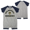 OUTERSTUFF INFANT  HEATHER GRAY MILWAUKEE BREWERS EXTRA BASE HIT RAGLAN FULL-SNAP ROMPER