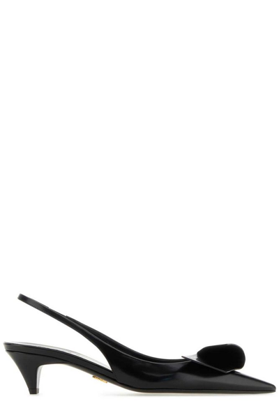 Prada Pointed Toe Slingback Pumps In Black