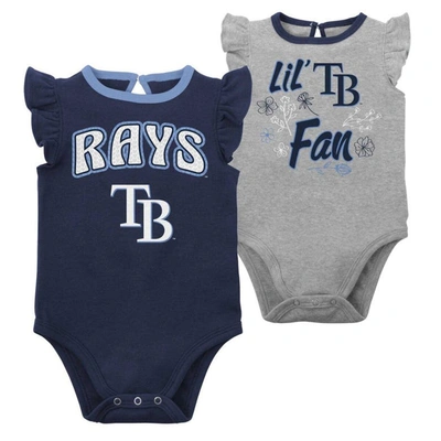 Outerstuff Babies' Newborn And Infant Boys And Girls Navy, Heather Grey Tampa Bay Rays Little Fan Two-pack Bodysuit Set In Navy,heather Grey