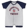 Outerstuff Infant  Heather Gray Minnesota Twins Extra Base Hit Raglan Full-snap Romper In Heather Gray