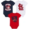 Outerstuff Newborn And Infant Boys And Girls Navy, Red, White St. Louis Cardinals Minor League Player Three-pac In Navy