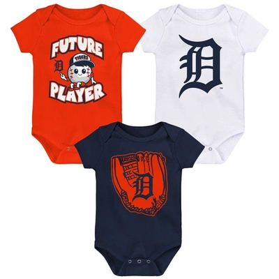 Outerstuff Babies' Newborn & Infant Orange/navy/white Detroit Tigers Minor League Player Three-pack Bodysuit Set