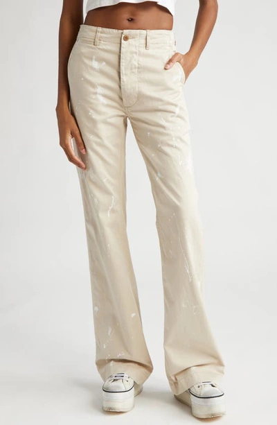 R13 Jane Paint Splatter Flare Chinos In Beige