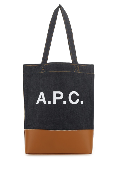 Apc A.p.c. Man Two-tone Denim And Leather Axelle Shopping Bag In Multicolor