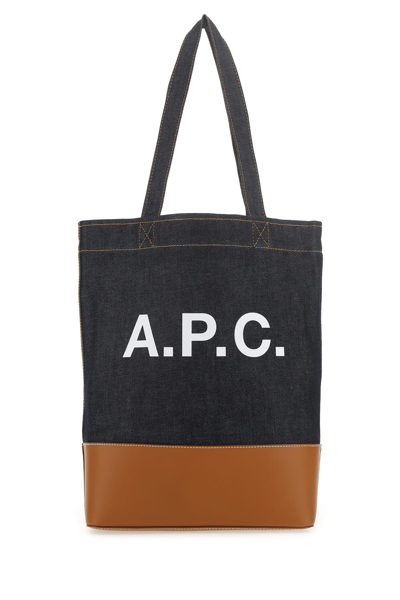 Apc A.p.c. Dark Blue Denim Handbag In Caf