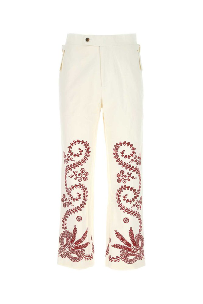 Bode Pilea Embroidered Side Tie Trousers In Cream