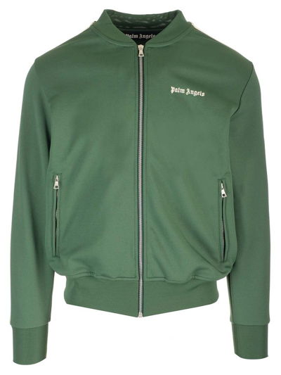Palm Angels Logo Printed Zipped Jacket In Green