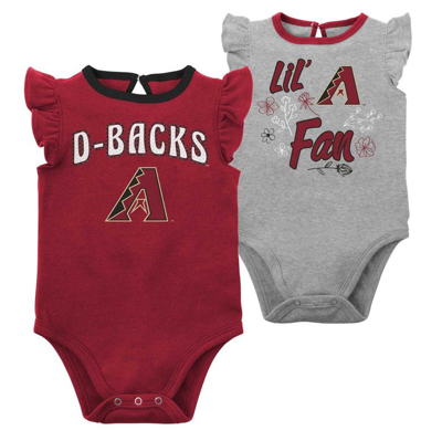Outerstuff Babies' Girls Newborn And Infant Red, Heather Gray Arizona Diamondbacks Little Fan Two-pack Bodysuit Set In Red,heather Gray