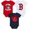 OUTERSTUFF INFANT RED/NAVY/WHITE BOSTON RED SOX MINOR LEAGUE PLAYER THREE-PACK BODYSUIT SET