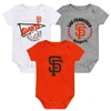 Outerstuff Newborn & Infant Orange/white/heather Gray San Francisco Giants Biggest Little Fan 3-pack Bodysuit S In Orange
