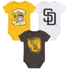 OUTERSTUFF INFANT GOLD/BROWN/WHITE SAN DIEGO PADRES MINOR LEAGUE PLAYER THREE-PACK BODYSUIT SET