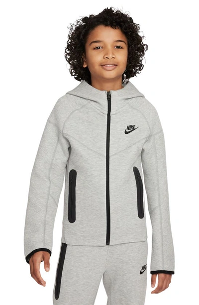 Nike Sportswear Tech Fleece Big Kids' (boys') Full-zip Hoodie In Dark Grey Heather/black/black