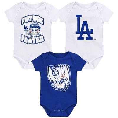 Outerstuff Babies' Infant Boys And Girls Royal, White, White Los Angeles Dodgers Minor League Player Three-pack Bodysui In Royal,white