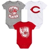 OUTERSTUFF INFANT HEATHER GRAY/RED/WHITE CINCINNATI REDS MINOR LEAGUE PLAYER THREE-PACK BODYSUIT SET