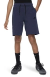 Nike Tech Fleece Big Kids' (boys') Shorts In Obsidian Heather/ Black/ Black