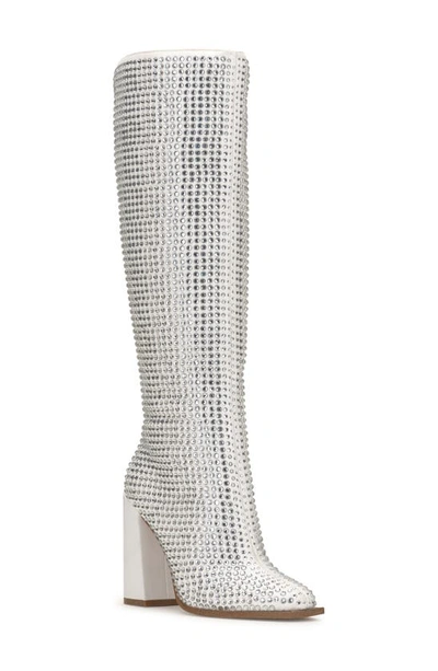 Jessica Simpson Lovelly Knee High Boot In White Textile